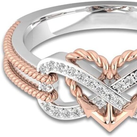 Size 6 Unique Crystal Infinity Anchor 18K Rose Gold Plated Rope Promise Ring - Picture 2 of 4